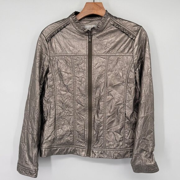 Erin London Womens faux leather metallic Jacket size medium Zip-Up pockets - Picture 4 of 16